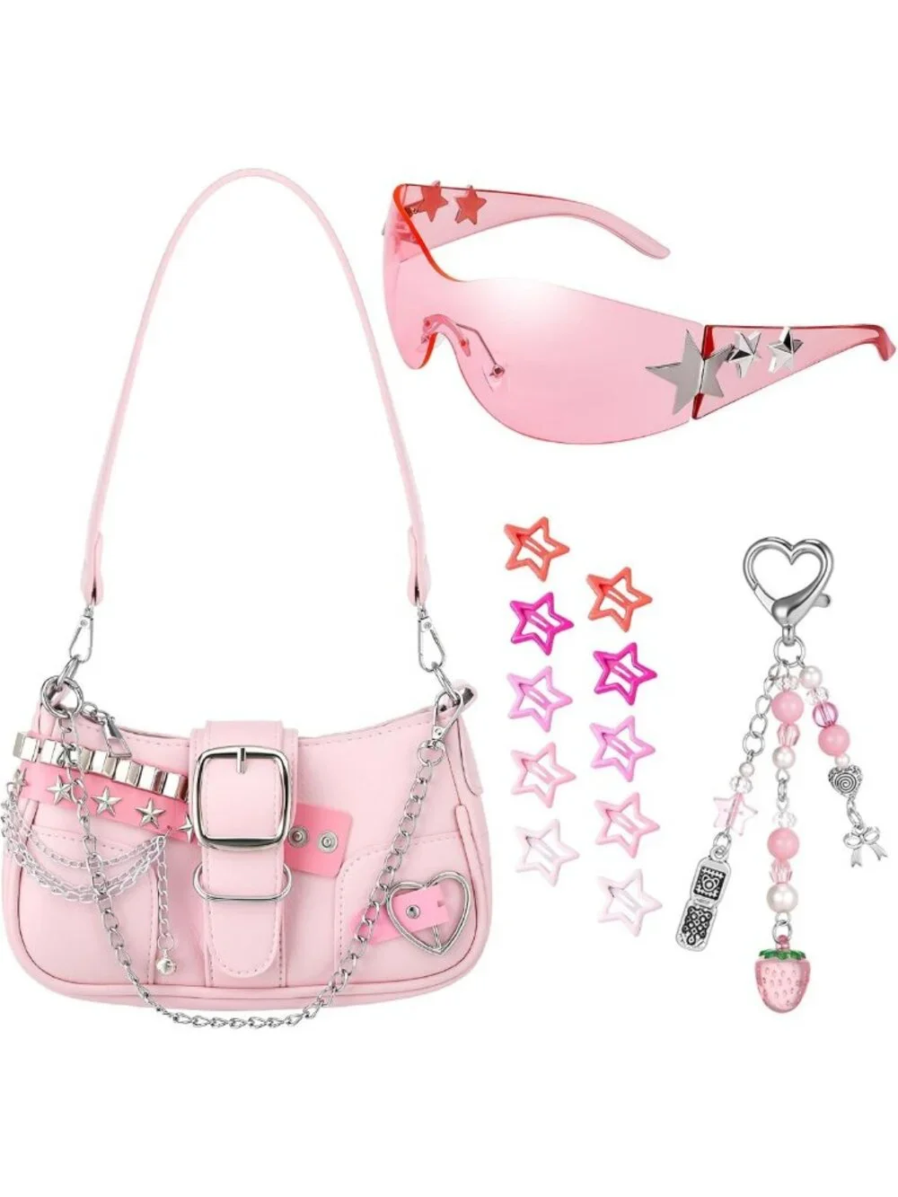 Trendy Y2K Mini Chain Hobo Bag for Women | Cute Goth Purse with Star Keychain